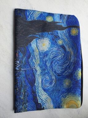 Starry Night Print Canvas Zip Pouch - Blue & Yellow